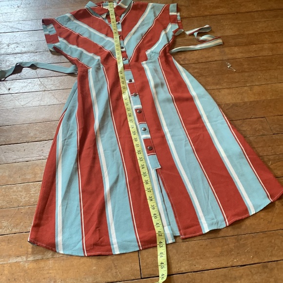 MONTEAU women’s brown and blue pastel  collard TShirt Midi dress, size Medium - Picture 7 of 12